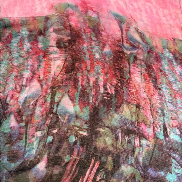 Joyce 100% Silk Pink Purple Watercolor Abstract Floral Artsy Scarf Wrap 40”x50” - Picture 3 of 8